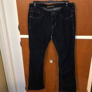 Express dark low rise bootcut pants size 10S.